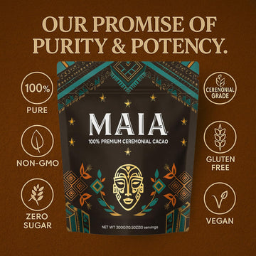 Maia Ceremonial Cacao - 100% Pure Natural Cacao Powder  Enhanced with Flavanol & Theobromine for Mental Clarity  Focus & Energy  Zero Sugar  Non-GMO  Vegan - 10.5oz (1)