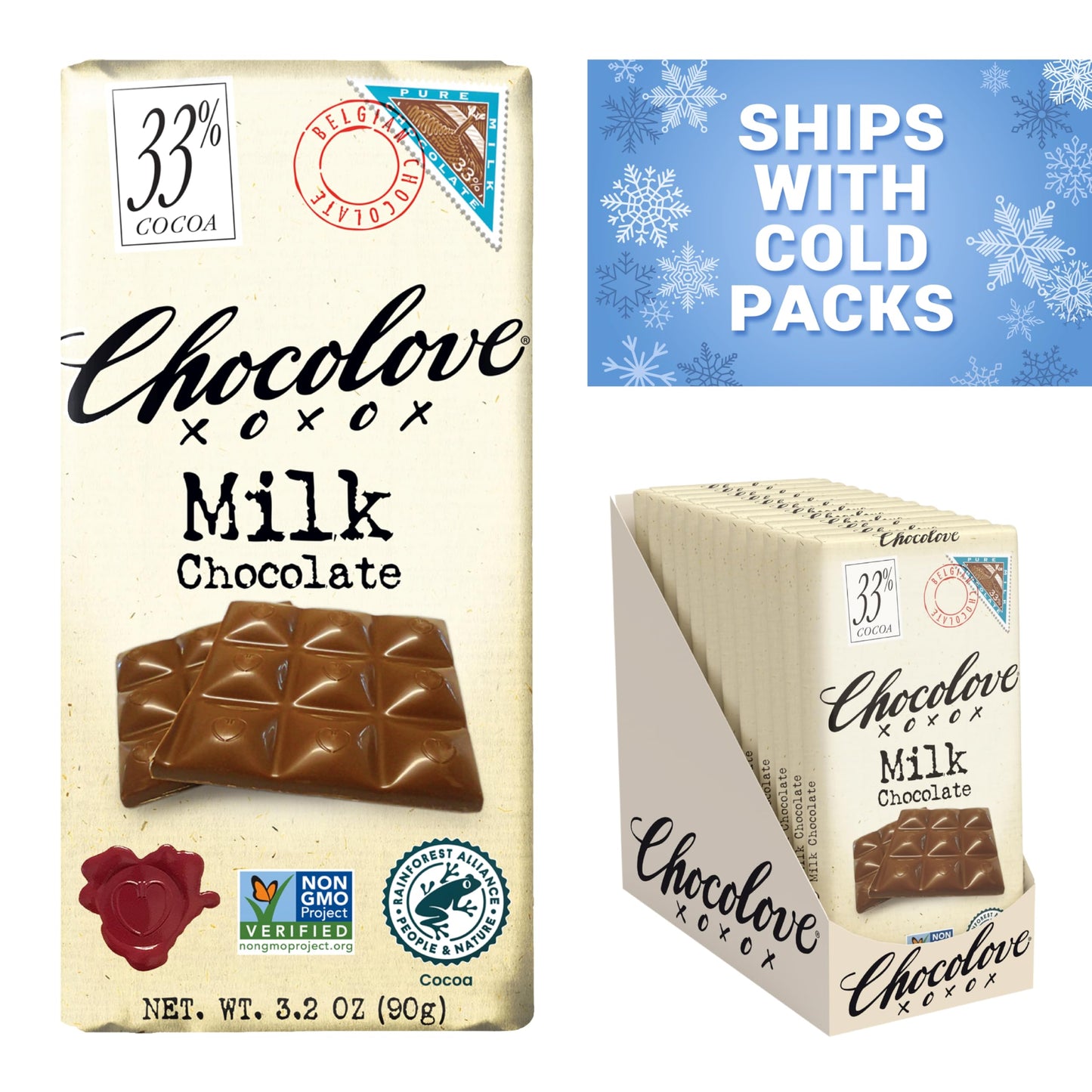 Chocolove Creamy Milk Chocolate Bars | 33% Cocoa | Crafted With Silky Belgian Chocolate | Non-Gmo, & Gluten-Free, 3.2 Oz Bar (12