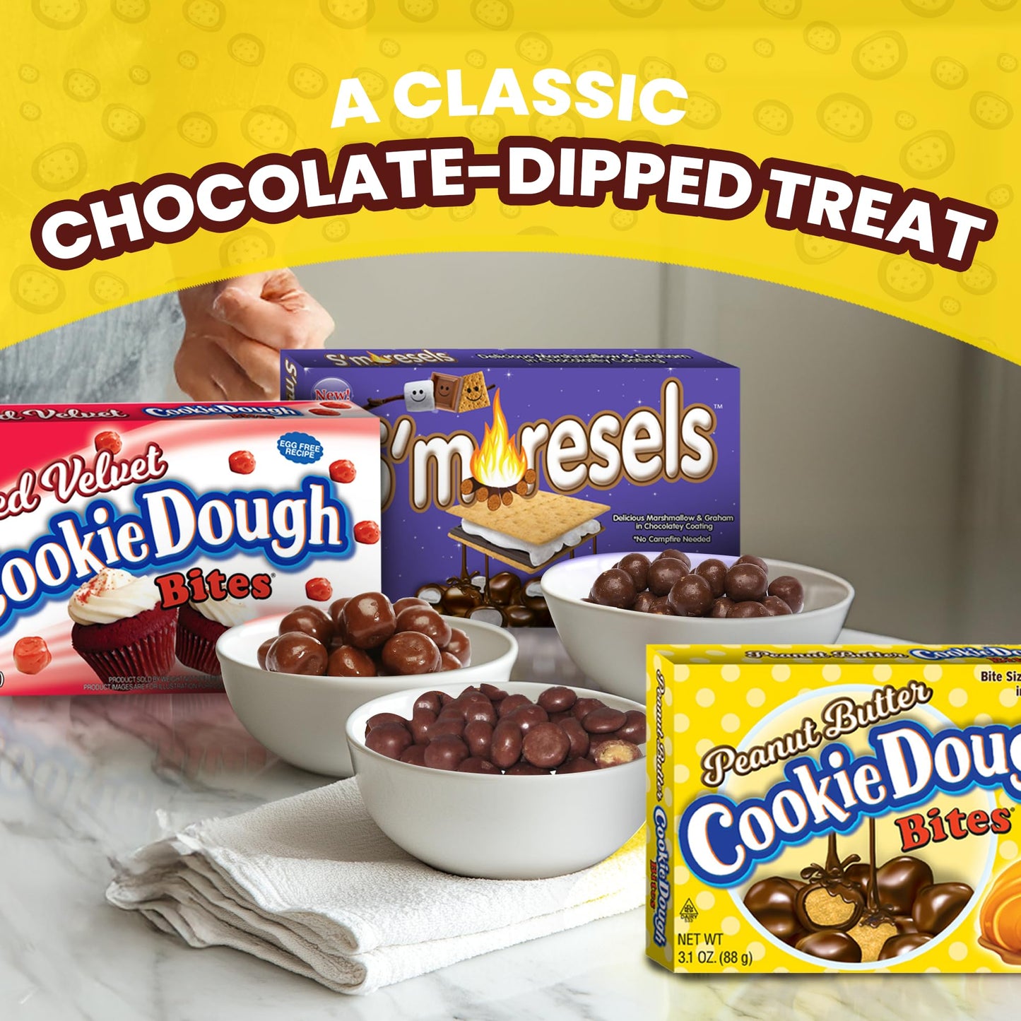 Cookie Dough Bites Chocolate Chip Flavored Candy | 3.1 oz (Pack of 3) | The Original Edible Cookie Dough | Movie Theater Candy