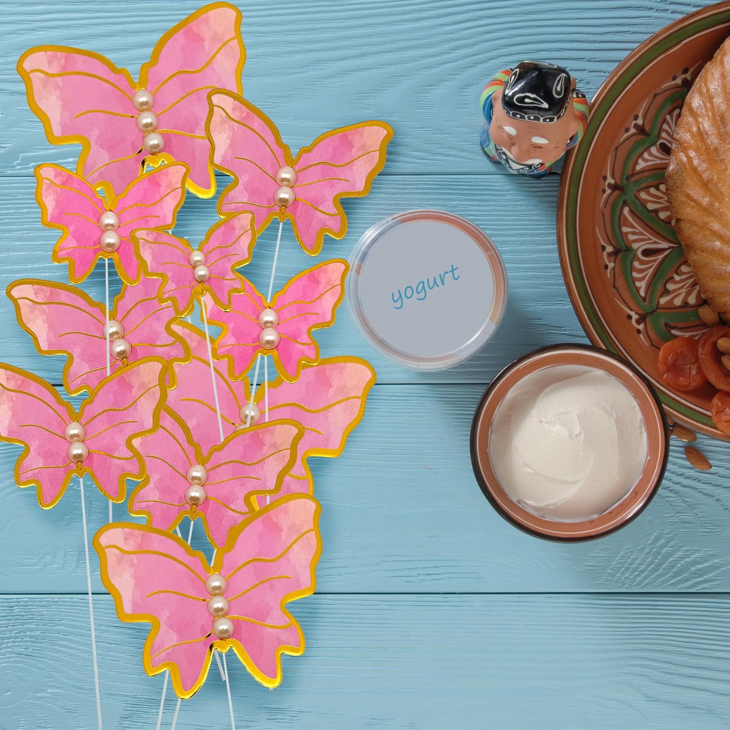 Aimtohome Butterfly Cupcake Toppers Set Of 48 3D Pink Butterfly Cake Topper With Pearls For Cake Decorations, Mixed Size