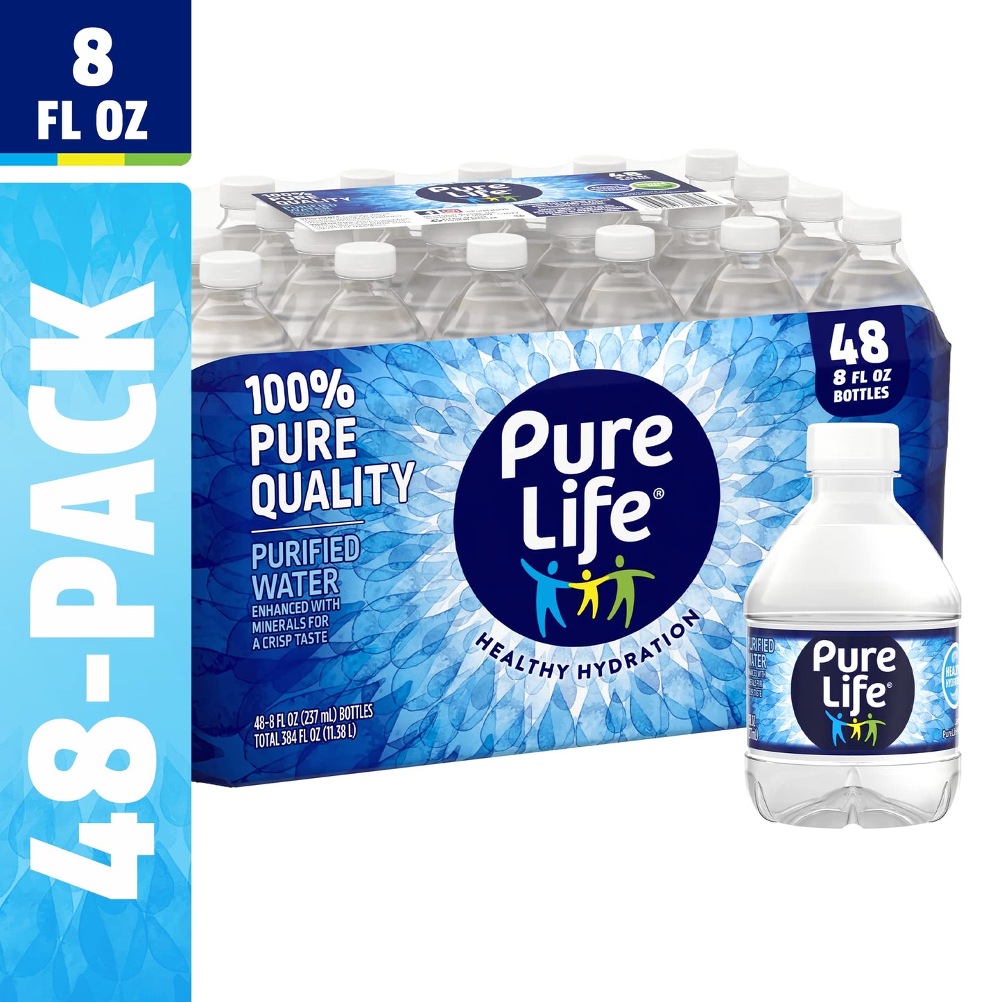 Pure Life Purified Water Bottles, 48 Pack - Still Bottled Water Enhanced with Minerals for a Crisp Taste, Plastic Bottles - 8 Fl
