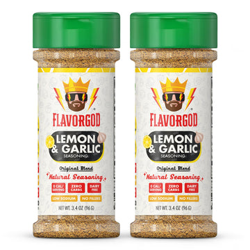 Lemon Garlic Seasoning Mix, 2 Bottles By Flavor God - Premium All Natural & Healthy Spice Blend For Chicken, Seafood & Vegetables - Kosher, Low Sodium, Gluten-Free, Vegan & Keto Friendly