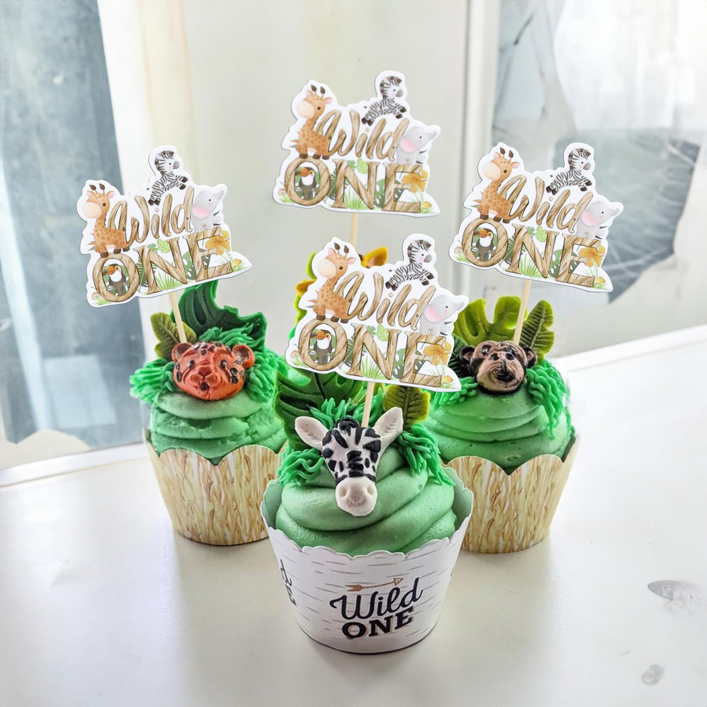 Gyufise 36Pcs Wild One Cupcake Toppers Jungle Animal One Cupcake Picks 1St Birthday Baby Shower Cake Decorations Jungle Safari T