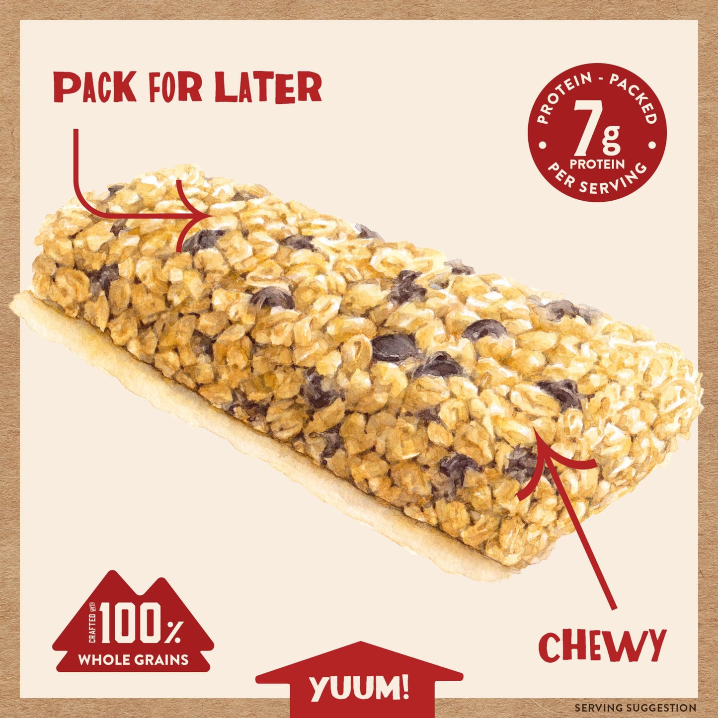 Kodiak Cakes Chewy Granola Snack Bars, Chocolate Chip, High Protein, 100% Whole Grains, 12 boxes with 5 bars each (60 bars total