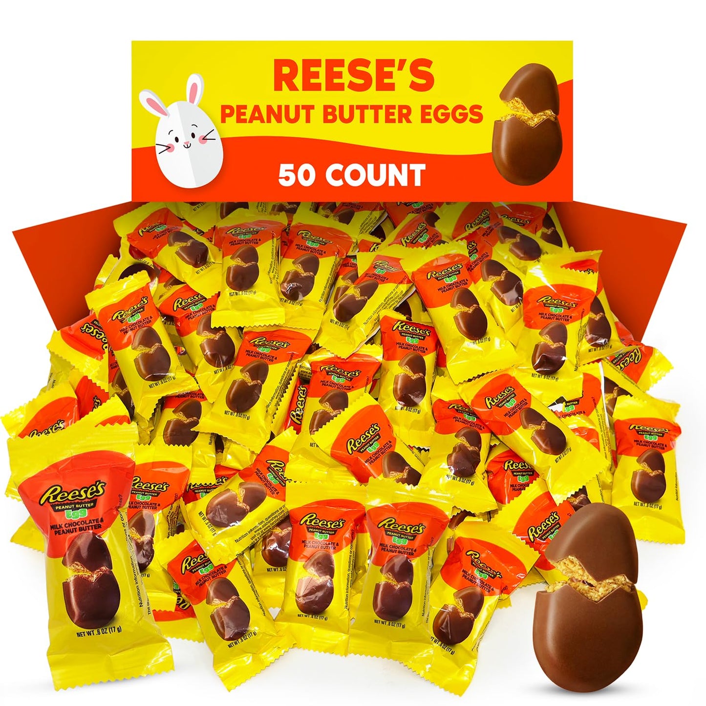 Taboom Reese Peanut Butter Eggs Snack Size 50 Pack - Easter Milk Chocolate Candy Treats for Egg Hunts & Basket Stuffers