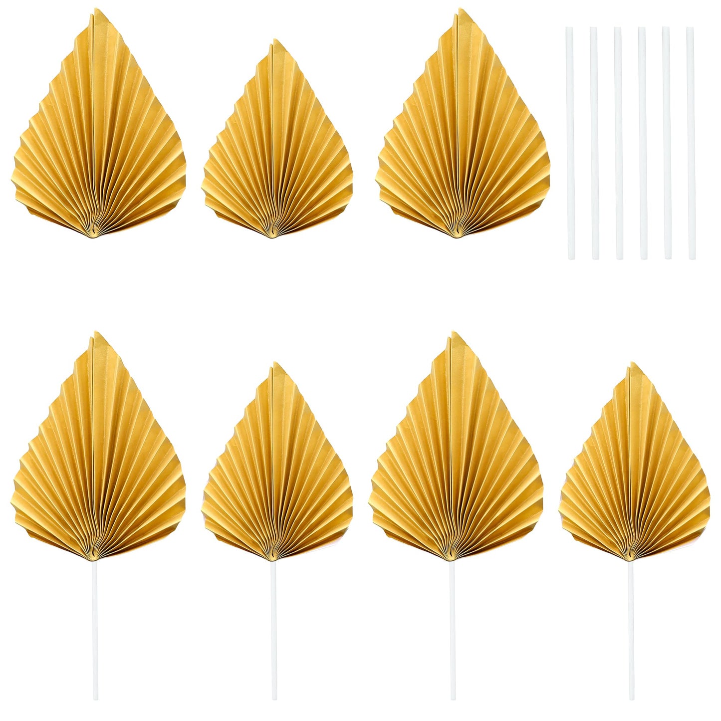 Gyufise 6Pcs Paper Palm Fan Cake Toppers Palm Leaf Fan Cake Topper Palm Spear Leaf Cupcake Toppers Cake Insert Decoration For Ca