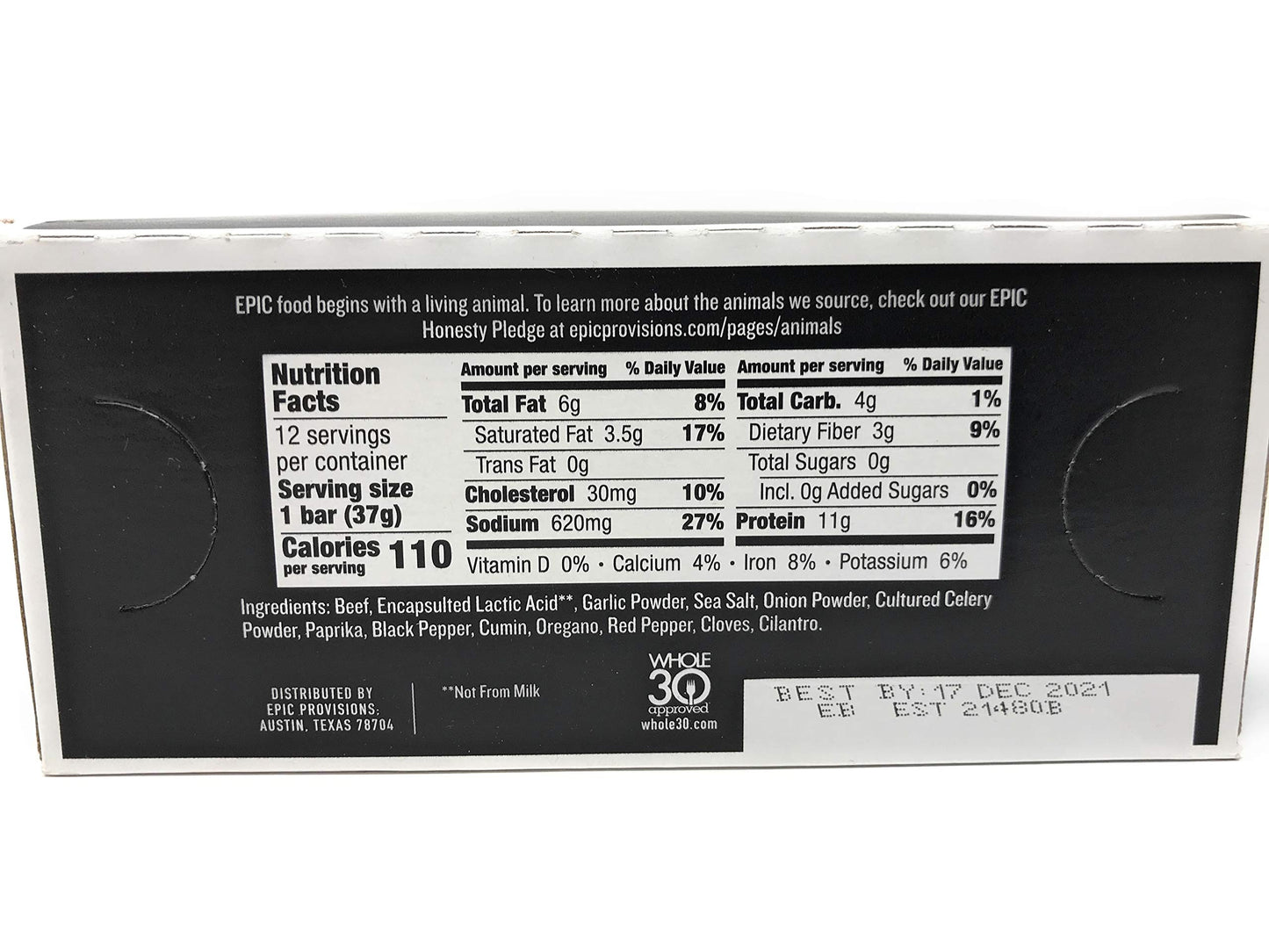 Epic Provisions Beef Barbacoa Bar 12 Count, 1.3 Oz