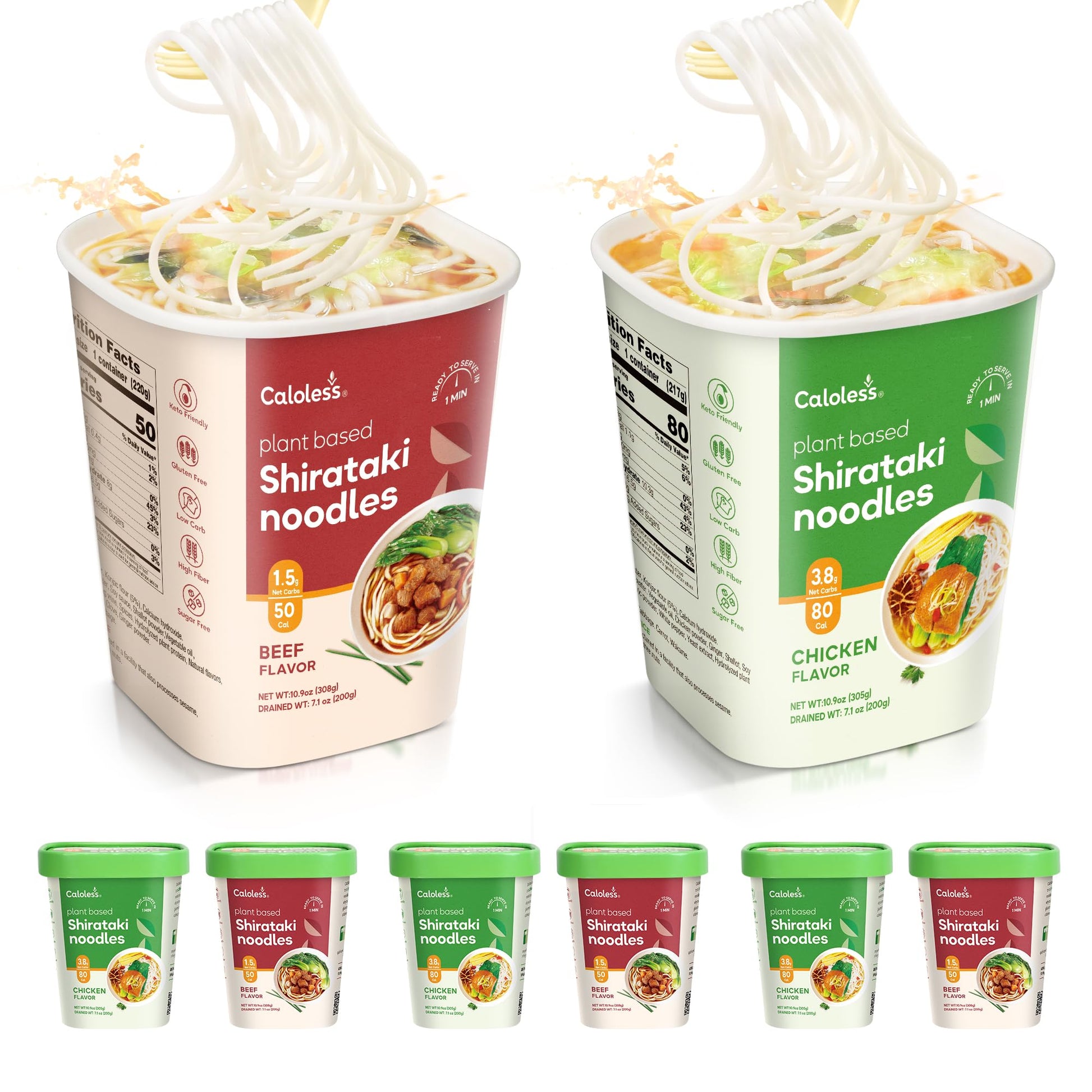 Caloless Konjac Shirataki Noodles, 6 Pack Low Calorie Konjac Pasta Noodles, Low Carb Chicken Cup Konjac Noodles Soup, Healthy No