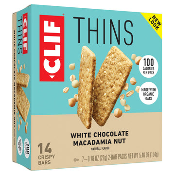 Clif Bar Thins - White Chocolate Macadamia Nut Flavor - Crispy Snack Bars - Made With Organic Oats - Non-Gmo - Plant-Based - 100
