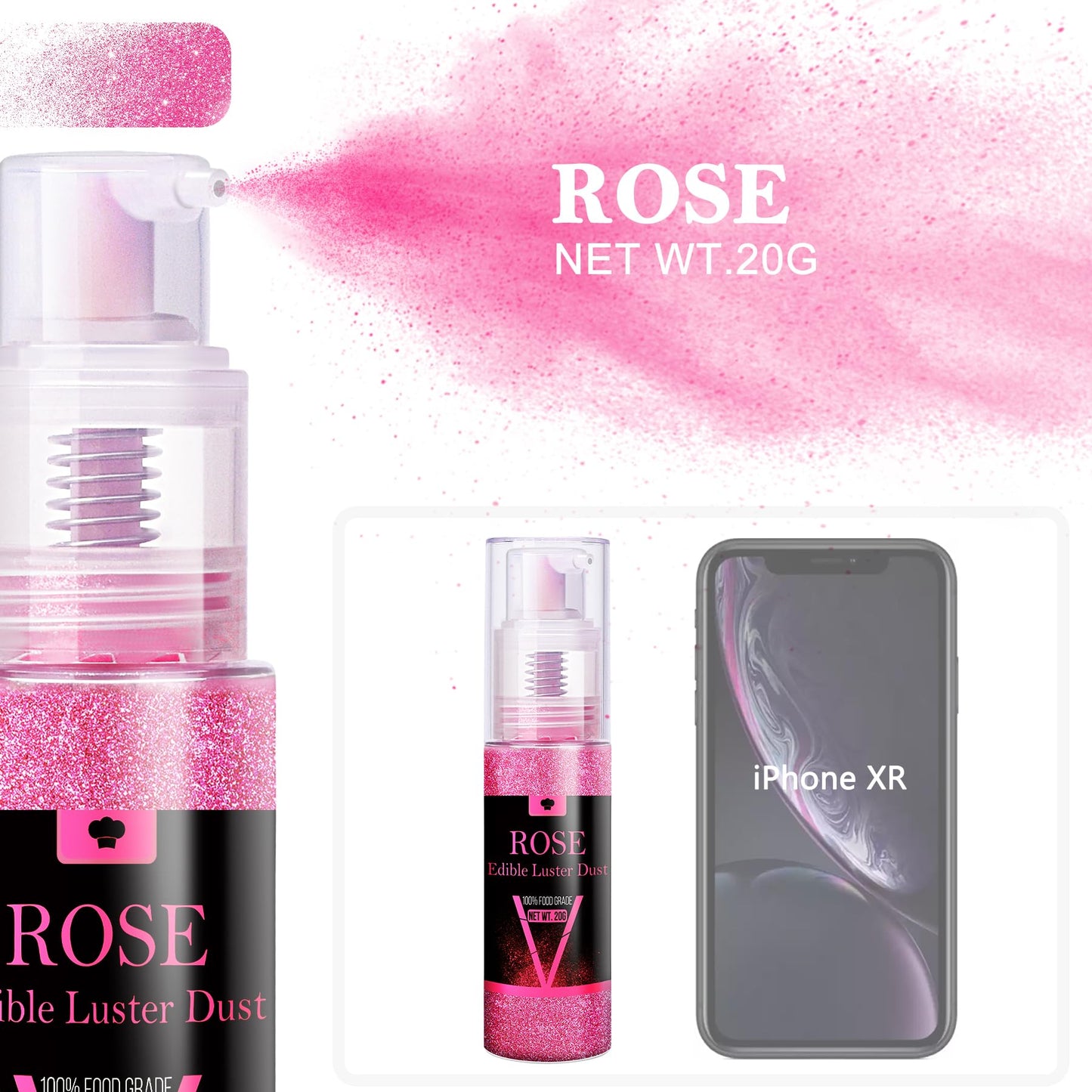 Vividye Edible Glitter Spray 20g - Rose Luster Dust for Cakes, Cocktails, Cupcakes, and Beverages