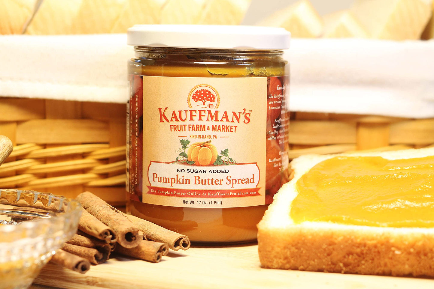 Kauffmans Fruit Farm Pumpkin Butter Spread, No Sugar Added, 17 Oz. (Case of 12)