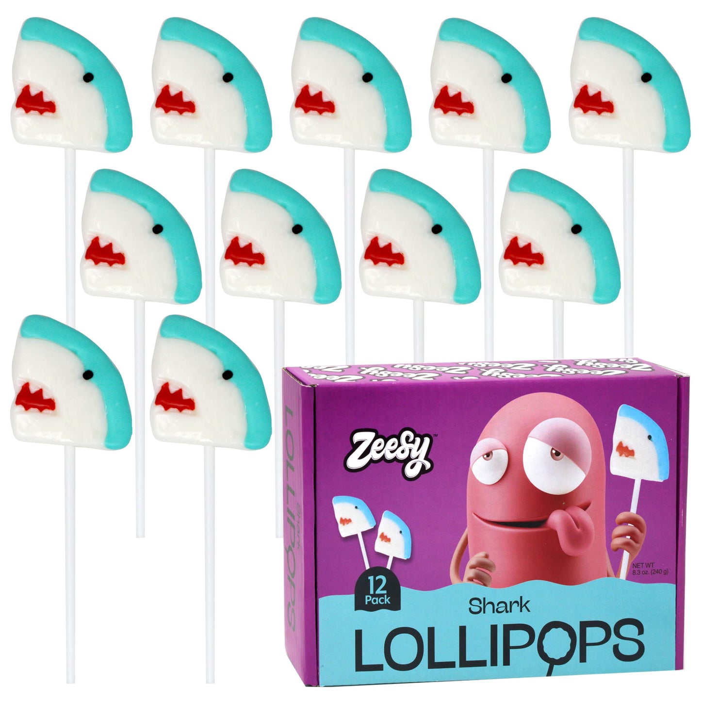 Zeesy Shark Lollipops - 12 Individually Wrapped Candy Suckers for Parties - 14.2 x 4.2 x 20.3 cm