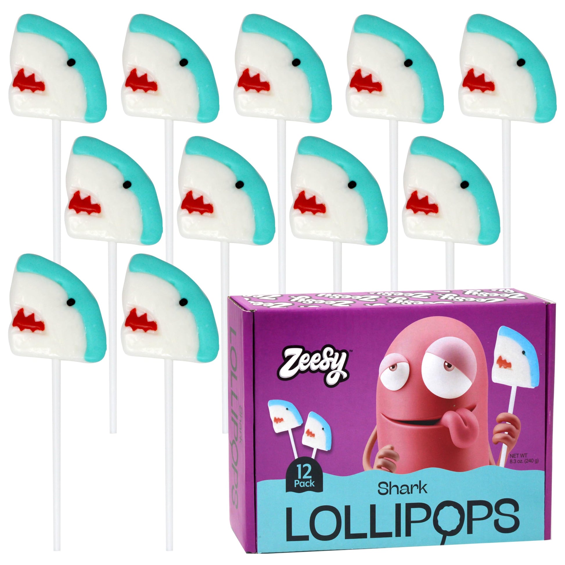 Zeesy Shark Lollipops - 12 Individually Wrapped Candy Suckers for Parties - 14.2 x 4.2 x 20.3 cm