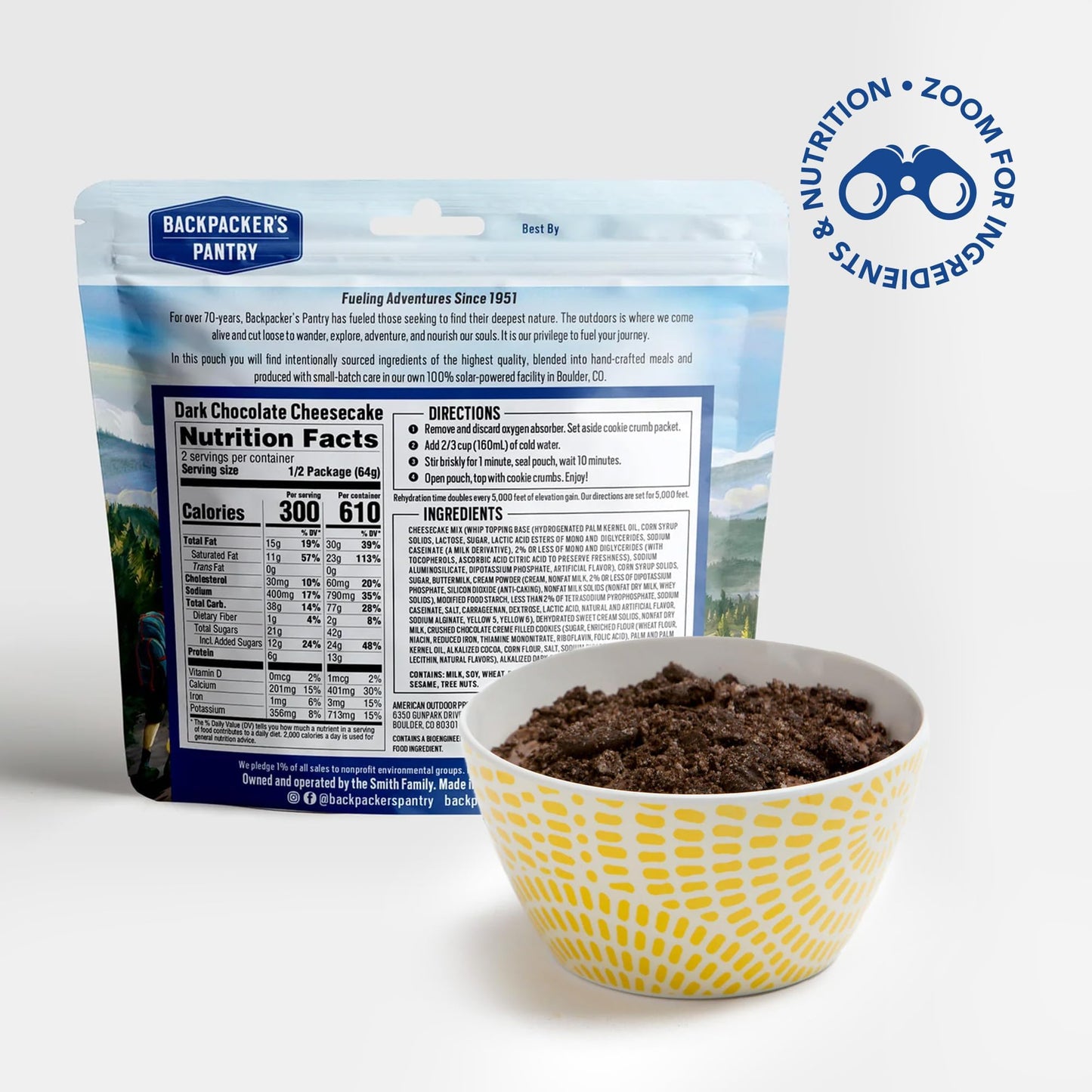 Backpackers Pantry Dark Chocolate Cheesecake Mix - Freeze Dried Backpacking & Camping Food - Emergency Food - 13 Grams Of Protein, Vegetarian - 1 Count