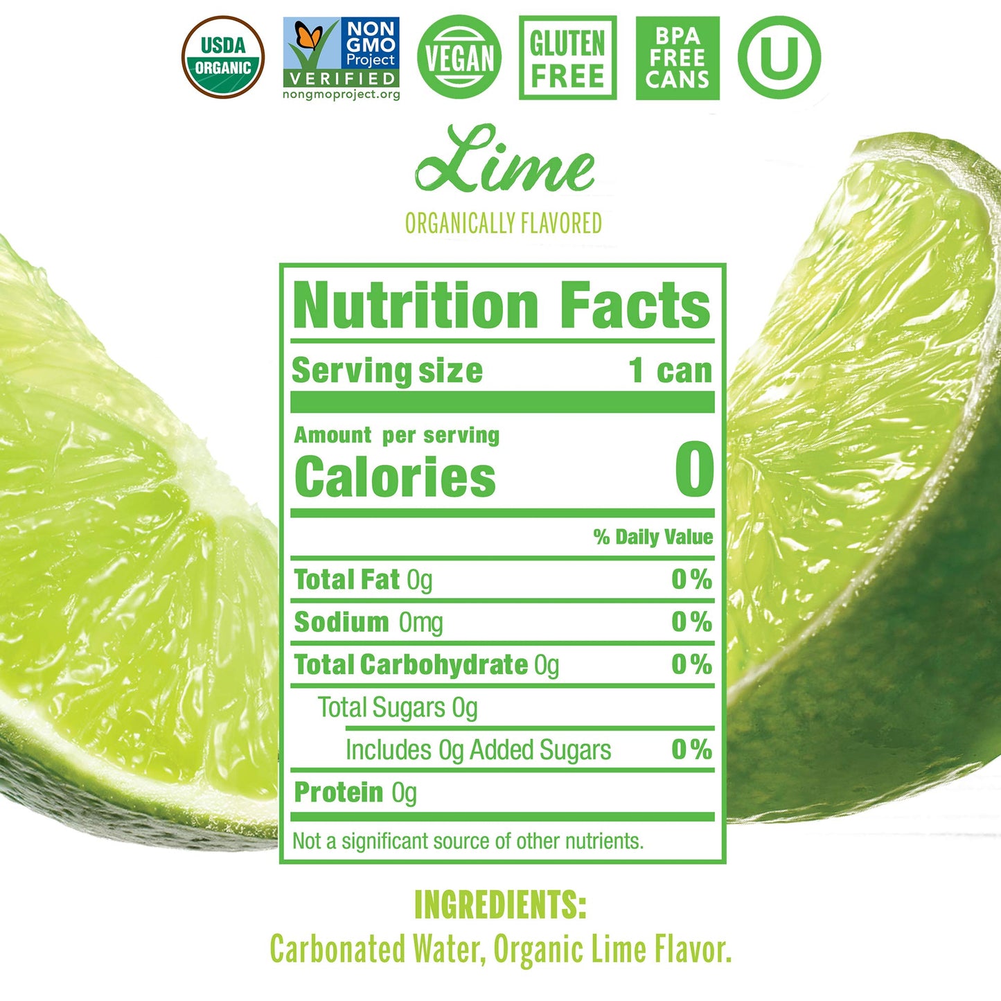 Nixie Sparkling Water, Lime | 12 fl oz cans, 24 pack | Organic, Vegan, Non-GMO, Gluten Free, 0 Calories, 0 Sugar, 0 Sodium