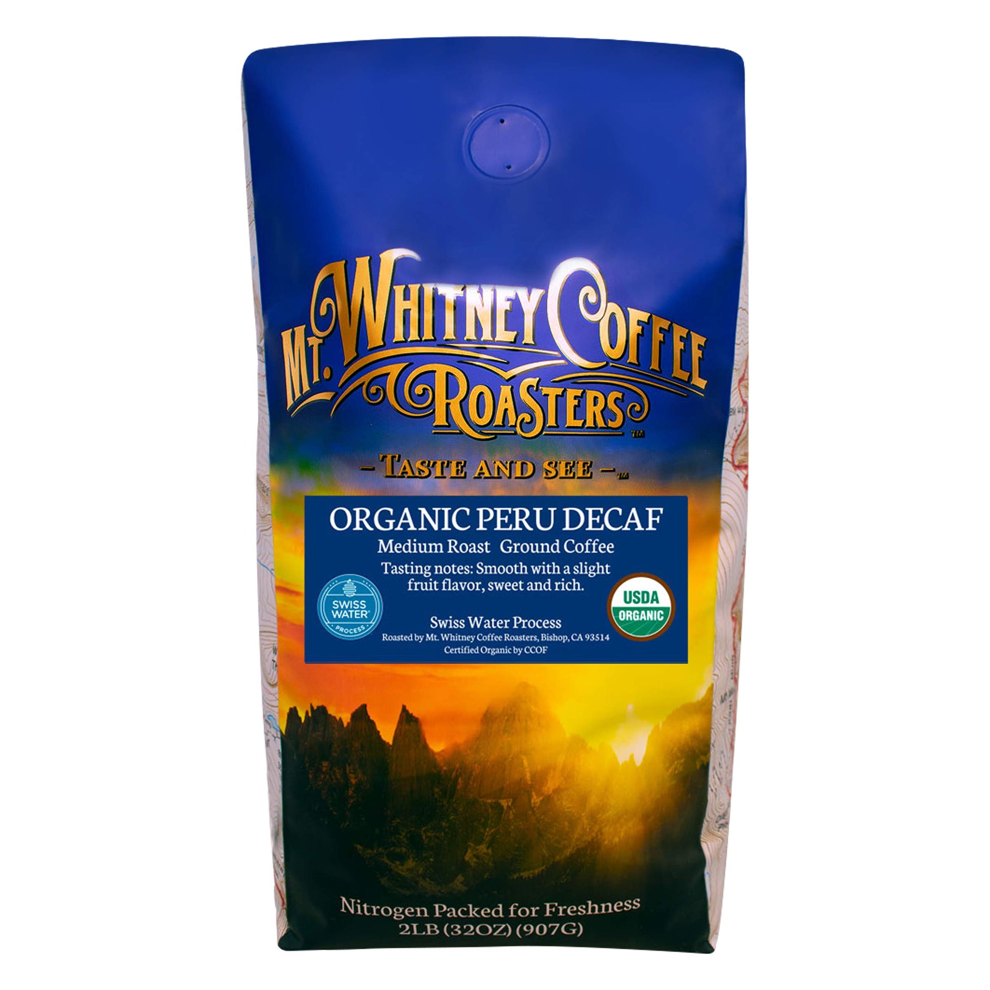 Mt. Whitney Organic Swiss Water, Low Acid, Decaf Coffee From Peru (Ground, 2 Lb)