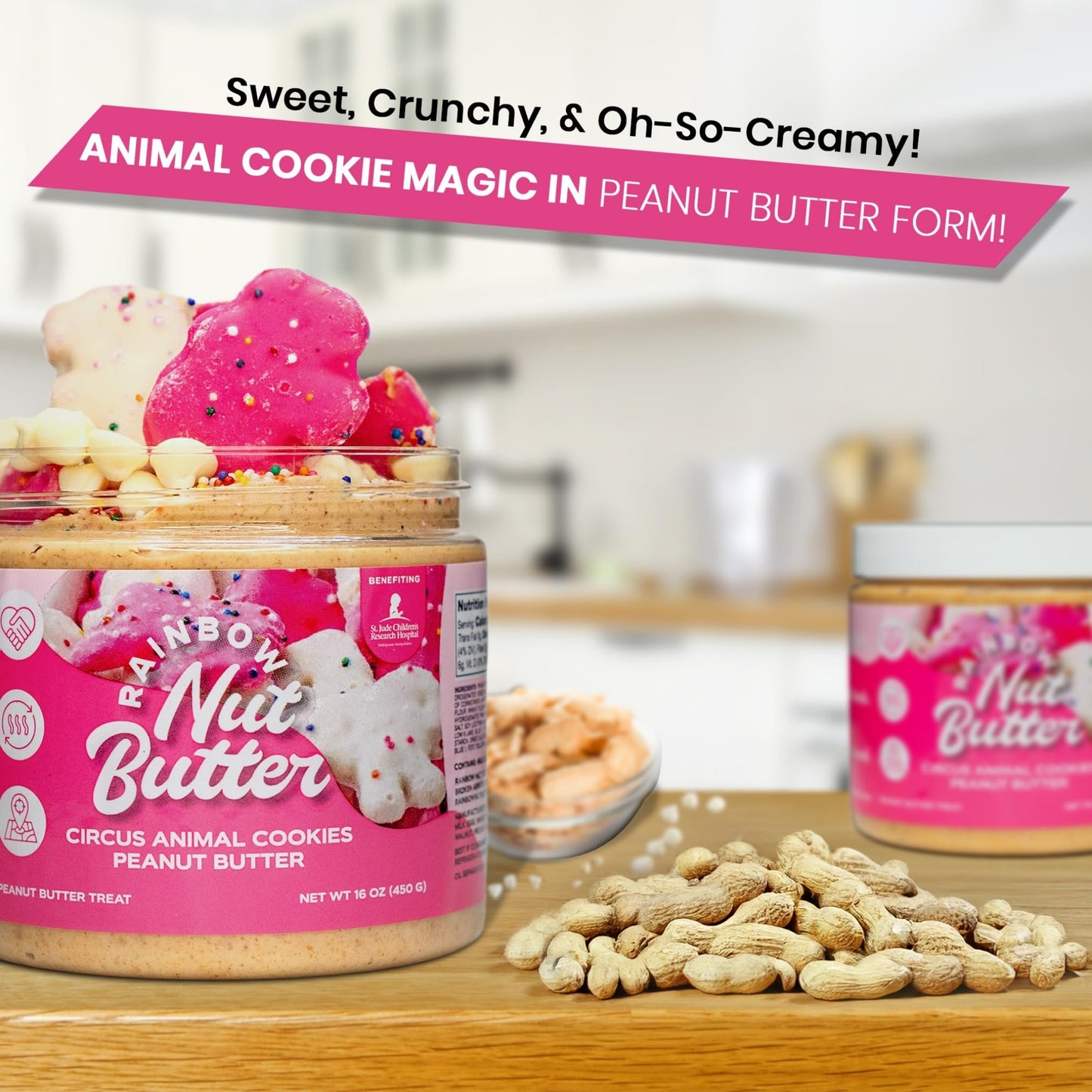Rainbow Nut Butter, Animal Cookies Peanut Butter, Spread, Treat, Snack, Dessert, White Chocolate Chips, High Protein Flavored Nu