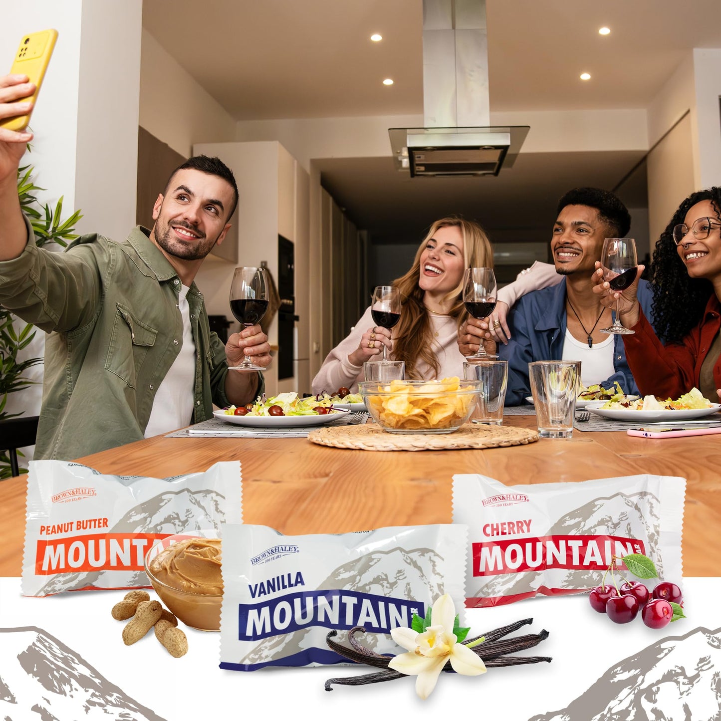 Almond Roca Case Of 15 Mountain Bars Variety Pack - 5 Vanilla, 5 Cherry, 5 Peanut Butter - 1.6Oz Individually Wrapped Chocolate Candy Bars - Chocolate Candy With Peanuts And Creamy Flavored Center