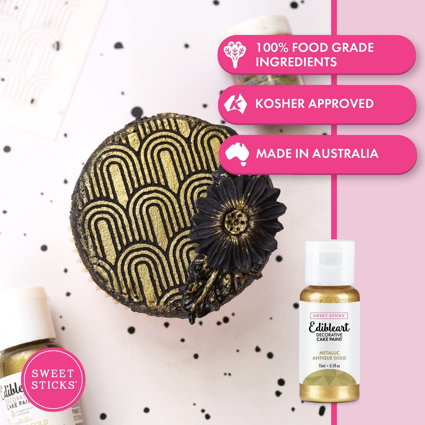 SWEET STICKS Edible Art Decorative Cake Paint, Metallic Antique Gold, 0.5 Fl Oz, Model ROYAL GOLD