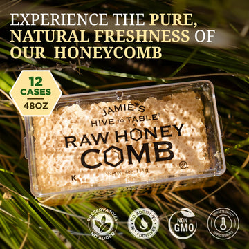 Jamie'S Hive To Table 100% Raw Honeycomb, 48 Oz (Pack Of 12) - All-Natural Pure Georgia Honeycomb - Fresh Georgia Honeycomb With