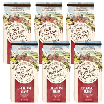 New England Coffee Breakfast Blend Medium Roast Ground Coffee, 12oz Bag, Pack of 6