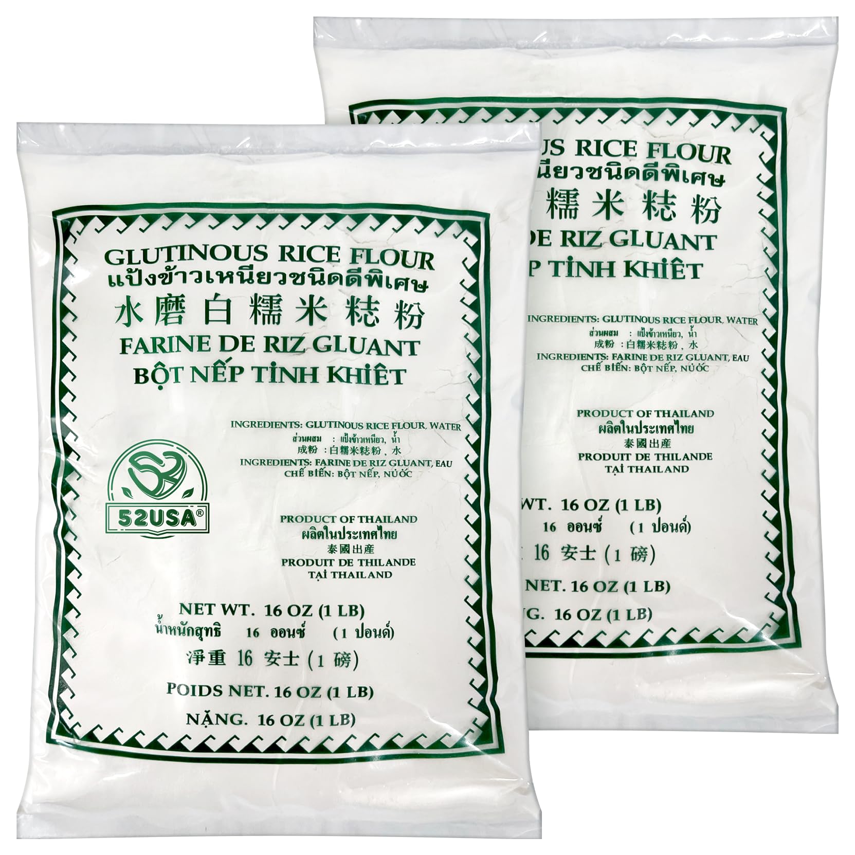 52USA Glutinous Rice Flour 32 Ounce (Basic), 1 Pound (Pack of 2), Rice Flour for Baking or Cooking, Product of THAILAND, All Nat