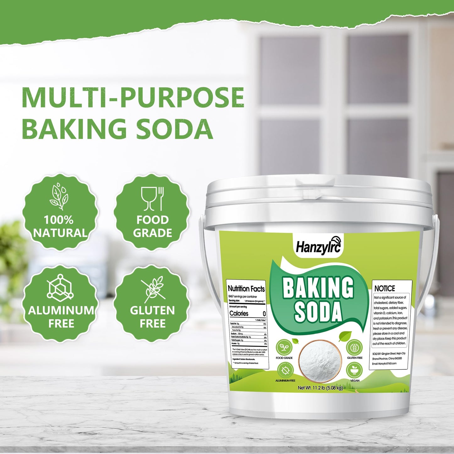 11.2 lb Baking Soda Powder Bulk  Food Grade  100% Pure Sodium Bicarbonate Powder  Can Neutralize Acidic Ingredients  Used for Bread  Cookies and Other Baked Goods  Also Can Clean and Deodorize