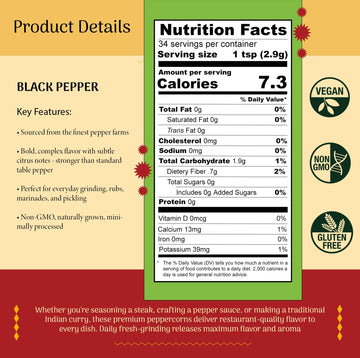 SHUBHAAVYA Black Peppercorns Whole, Non-GMO, Gluten-Free, 3.5oz (100g), Perfect for Grinders
