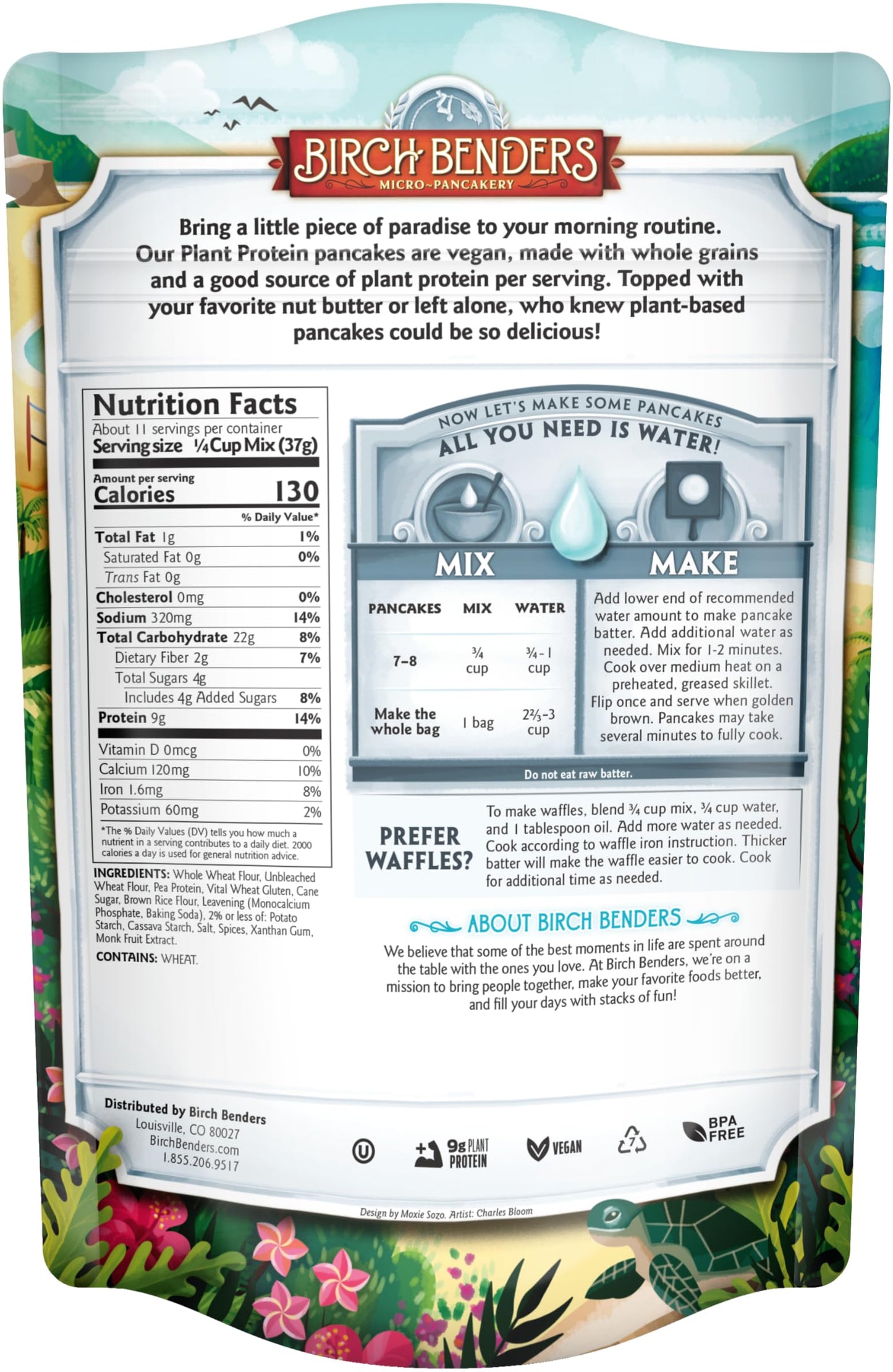 Birch Benders Plant Protein Pancake & Waffle Mix, Vegan, 9g Plant-Based Protein, Just Add Water, 14 oz (Pack of 6)