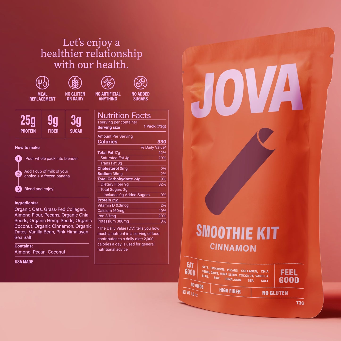 JOVA Cinnamon Smoothie Kit | Guilt-Free, Protein-Packed & Delicious | 25g Protein, 9g Fiber | Clean Label | No Sugar Added 6-Pac