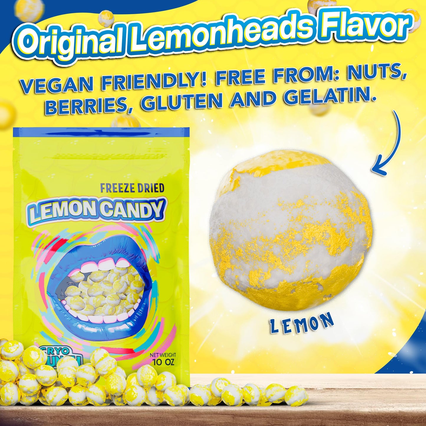 Freeze Dried Lemon Heads (10oz) - Made From Lemonheads Candy By Cryo Crunch- Freeze Dried Lemonheads Made In US Freeze Dried Lem