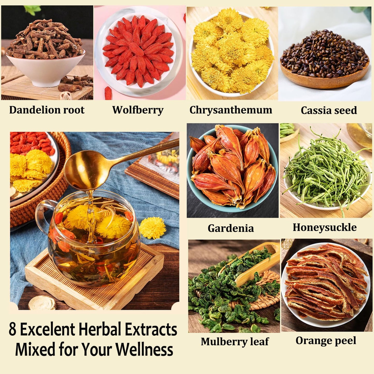Dandelion Wolfberry Tea, 24 Pcs Natural Kidney& Liver Detox Tea, 8 Chinese Herbal Ingredients Blend, Dandelion Wolfberry Organic