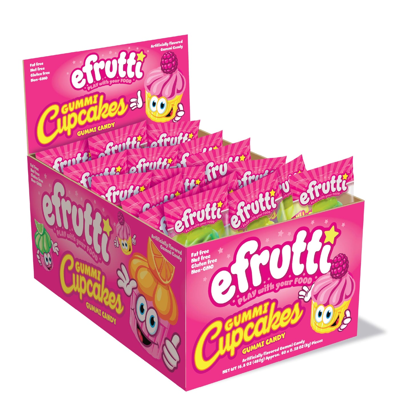 efrutti Mini Cupcakes, Fruity Gummy Candy, Individually Wrapped, 16.8 oz Box, 60 Count