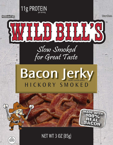 Wild Bills Hickory Smoked Bacon Jerky - 3 Ounce Pack (3 count) - Savory Snack