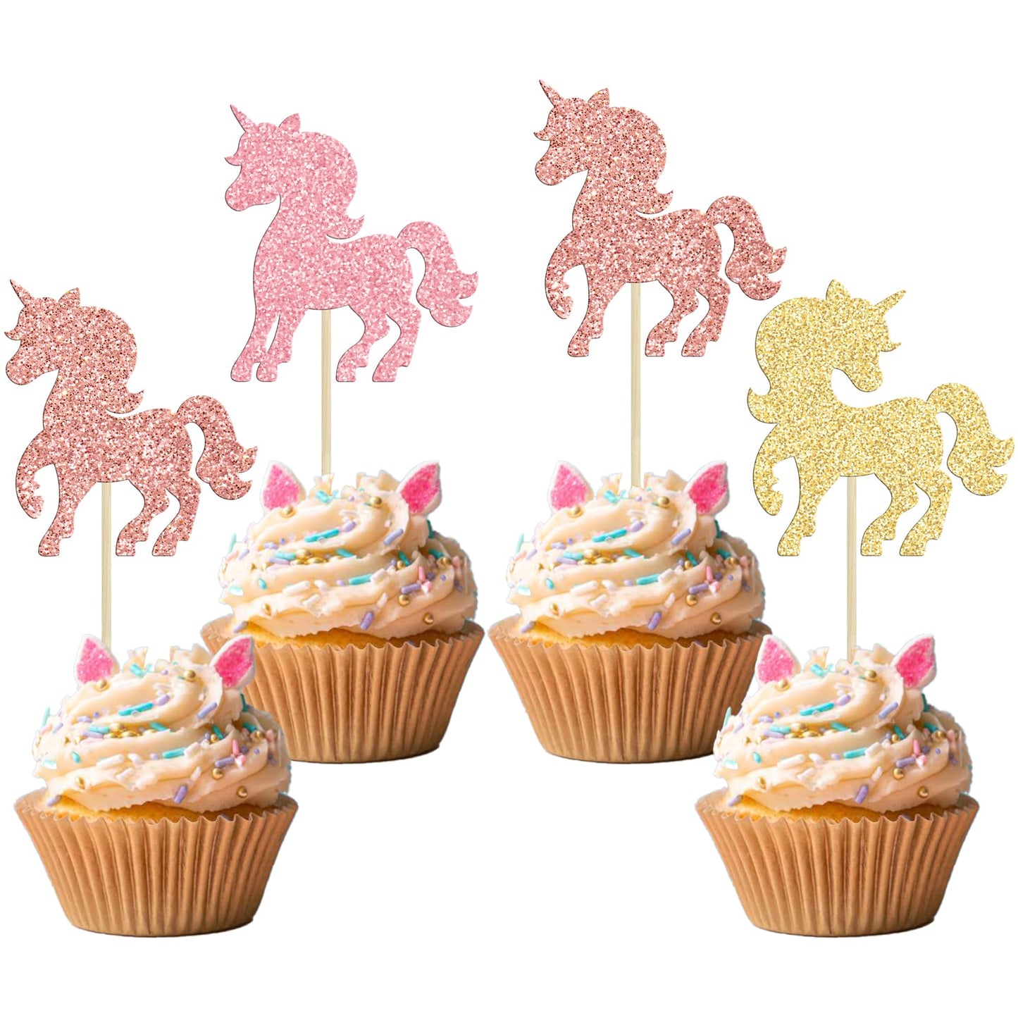 Gyufise 24Pcs Unic Cupcake Toppers Colorful Glitter Unic Horse Cupcake Food Picks Baby Shower Wedding Kids Birthday Party Cake D
