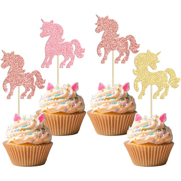 Gyufise 24Pcs Unic Cupcake Toppers Colorful Glitter Unic Horse Cupcake Food Picks Baby Shower Wedding Kids Birthday Party Cake D