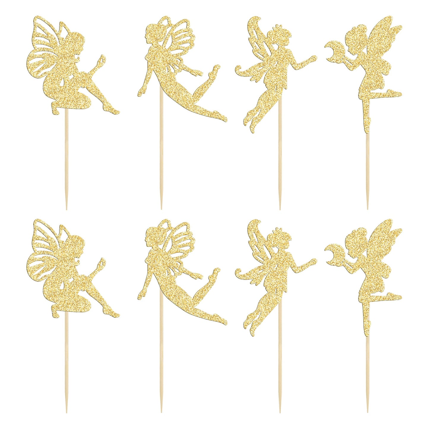 Gyufise 36Pcs Fairy Cupcake Toppers Gold Glitter Flower Angel Fairy Cupcake Picks Ballet Dancer Cupcake Topper For Wedding Brida