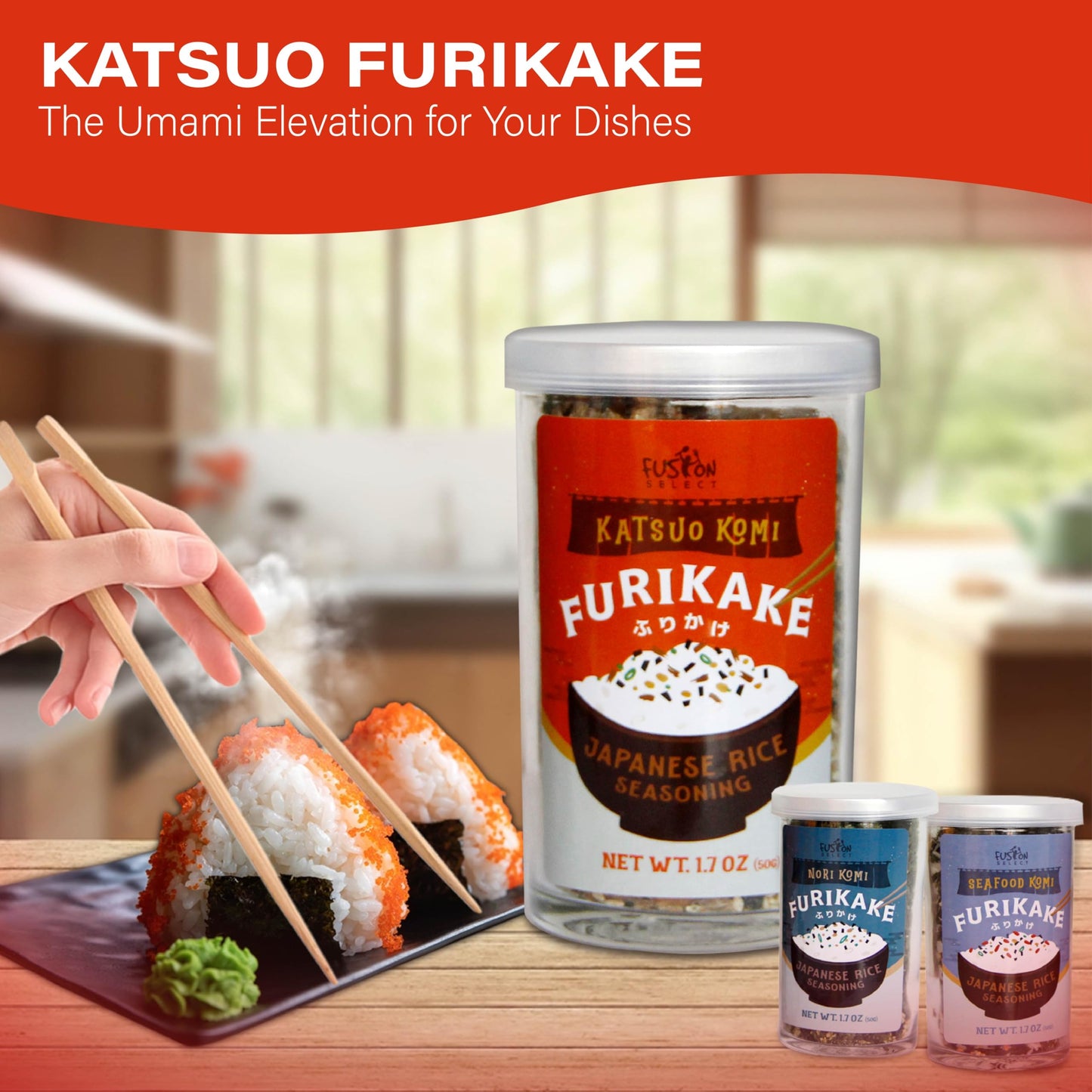 Fusion Select 2 Packs Furikake Rice Seasoning - Katsuo Komi Furikake Seasoning Mix With Shrimp, Bonito Flakes - Japanese Spices