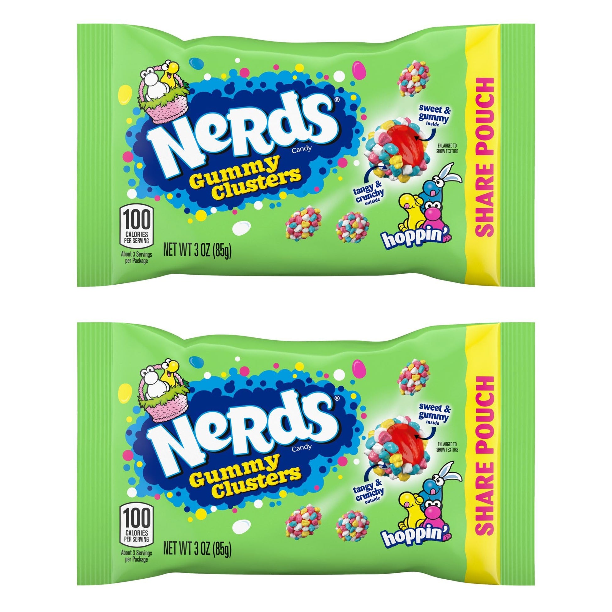 2025 Easter Nerd Gummy Clusters, Assorted Fruit Flavored Crunchy Chewy Candies, Basket Stuffer Treats, 3 Ounces (Pack of 2)