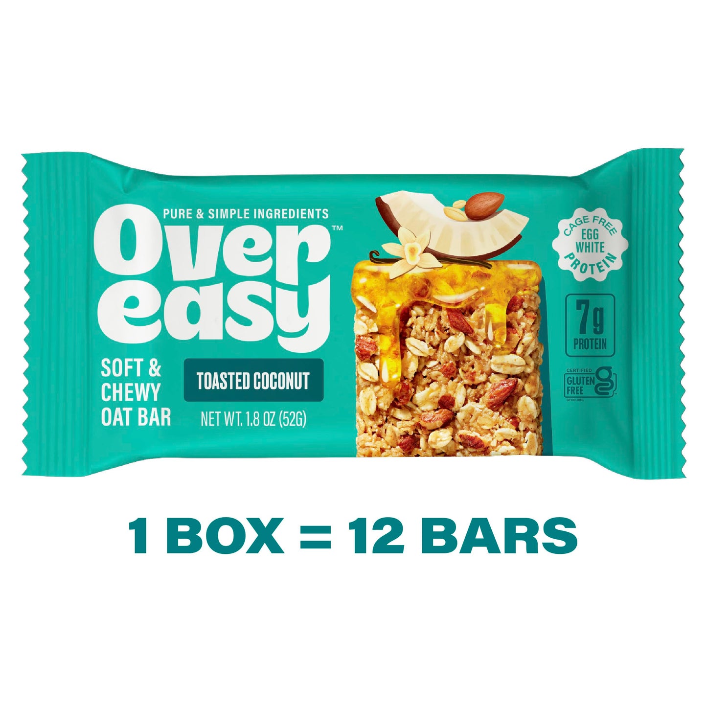 Over Easy Toasted Coconut Soft and Chewy Oatmeal Breakfast Bars - Granola and Protein Bars - 12 Energy Snack Bars - Clean, Glute