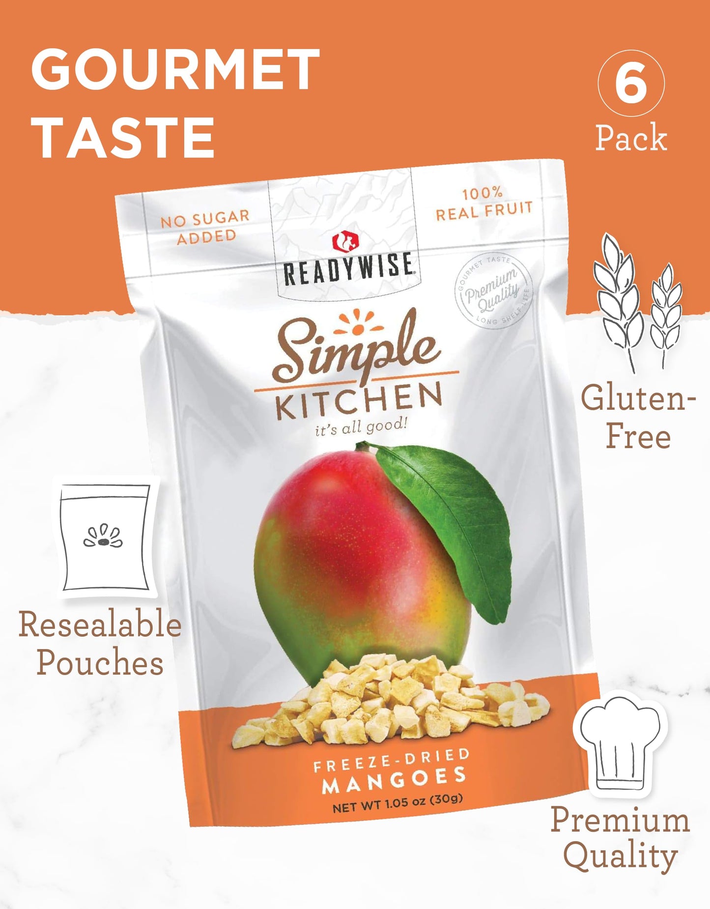 ReadyWise Freeze Dried Mangoes, Vegetarian, Gluten Free, 1.05 Ounce, Model SK02-011