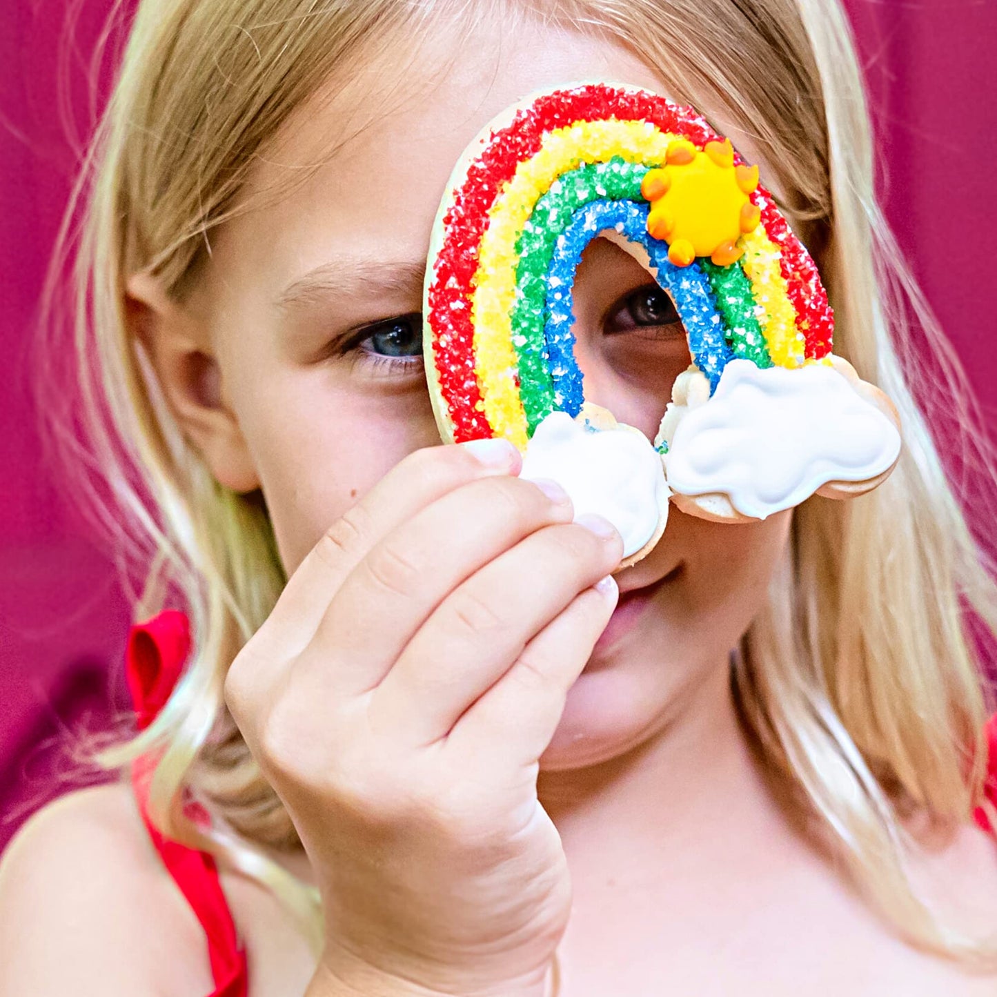 Cookie Decorating Kit - Rainbow Designer Cookie Kit - 8 Pre-Baked Rainbow Cookies, Cookie Icing, Edible Decorations And Glittery