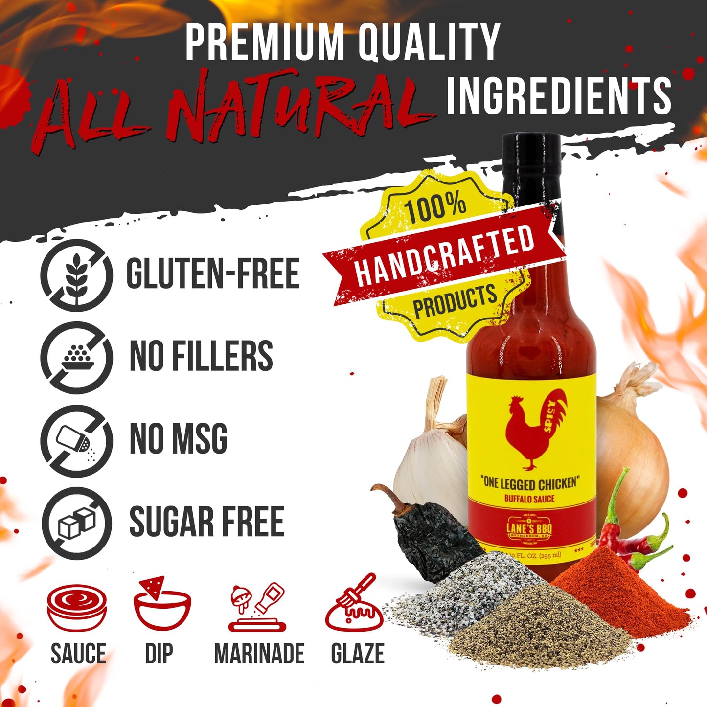 Lane'S One Legged Chicken Buffalo Sauce, Award Winning Buffalo Wing Sauce, Delicious Bold And Tangy Flavor, Goes Great With Chic