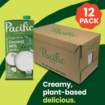 Pacific Foods Original Organic Coconut Milk, Plant Based Milk, 32 oz Carton (12 Pack)