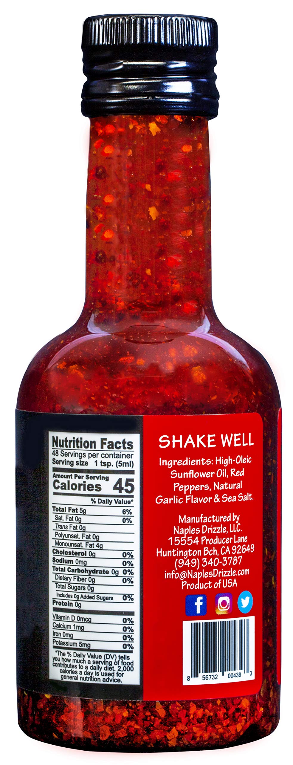 Red Dragon Drizzle - Spicy Garlic Chili Oil - Condiment & Ingredient, High-Oleic Sunflower Oil With Hot Chili Flakes, Vegan, Glu