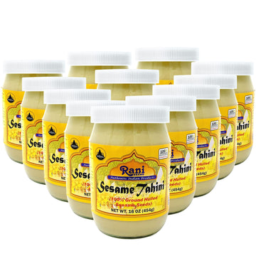 Rani Sesame Tahini (Sesame Butter) 16oz (1lb) 454g, Pack of 12, Glass Jar, Vegan, No added sugar, No Sodium ~ Gluten Free | NON-
