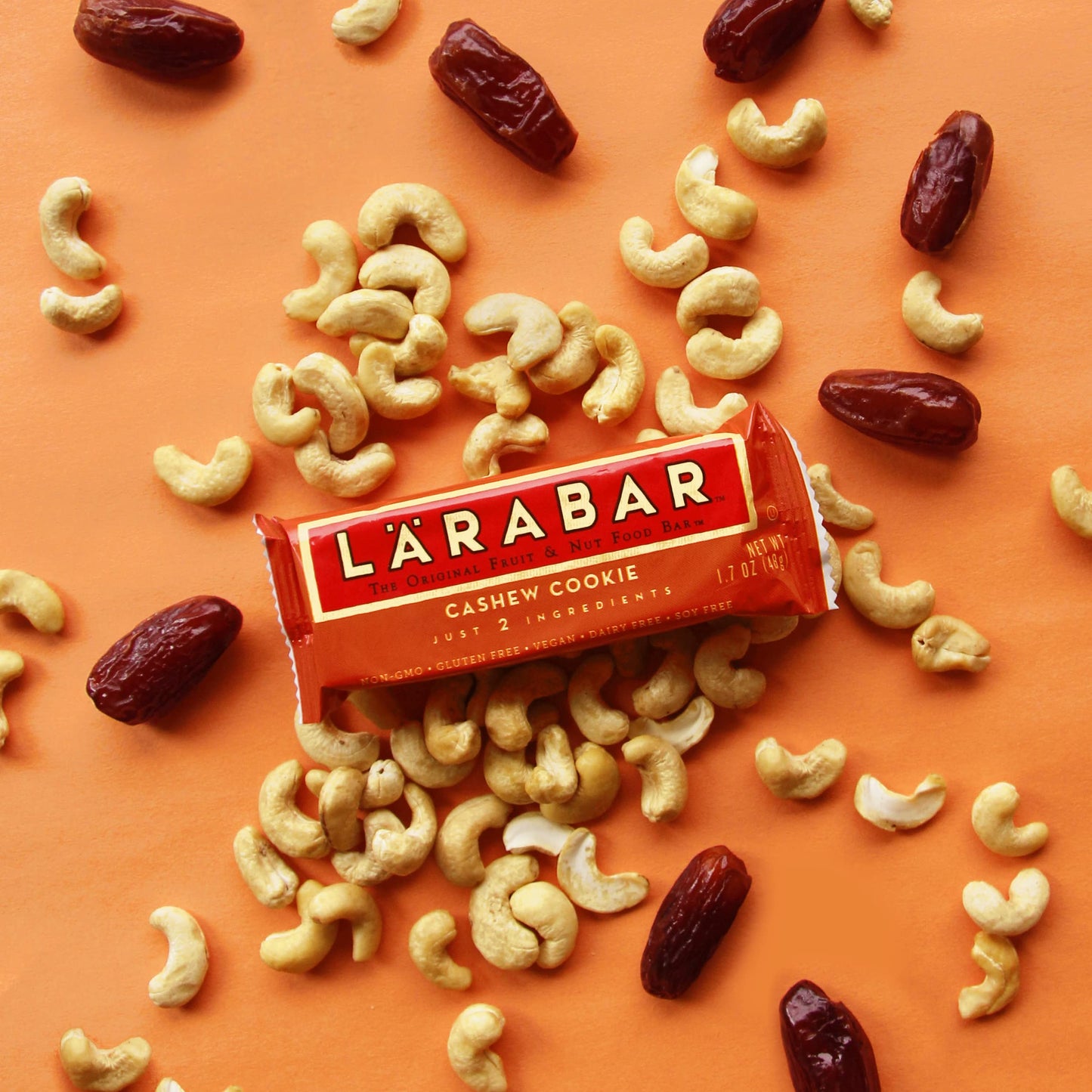LÄRABAR Cashew Cookie Vegan Fruit & Nut Bars, Gluten Free, 1.7 oz, 18 Count Pack