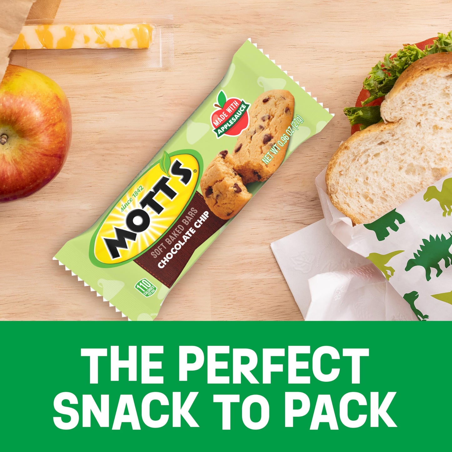 Motts Soft Baked Bars, Chocolate Chip, Made with Applesauce, 6 Count, Brown, 5.76 oz