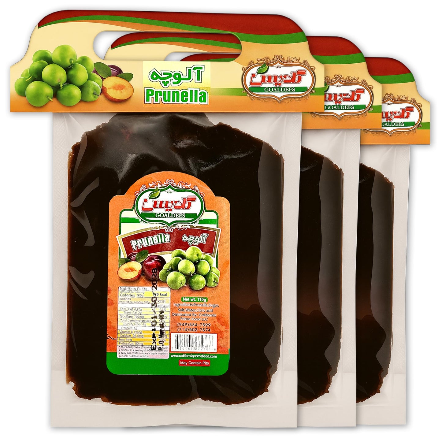 GOALDEES Prunella Aloocheh Paste with Pits Traditional Sour Snacks Pack of 3 (3 x 110g)