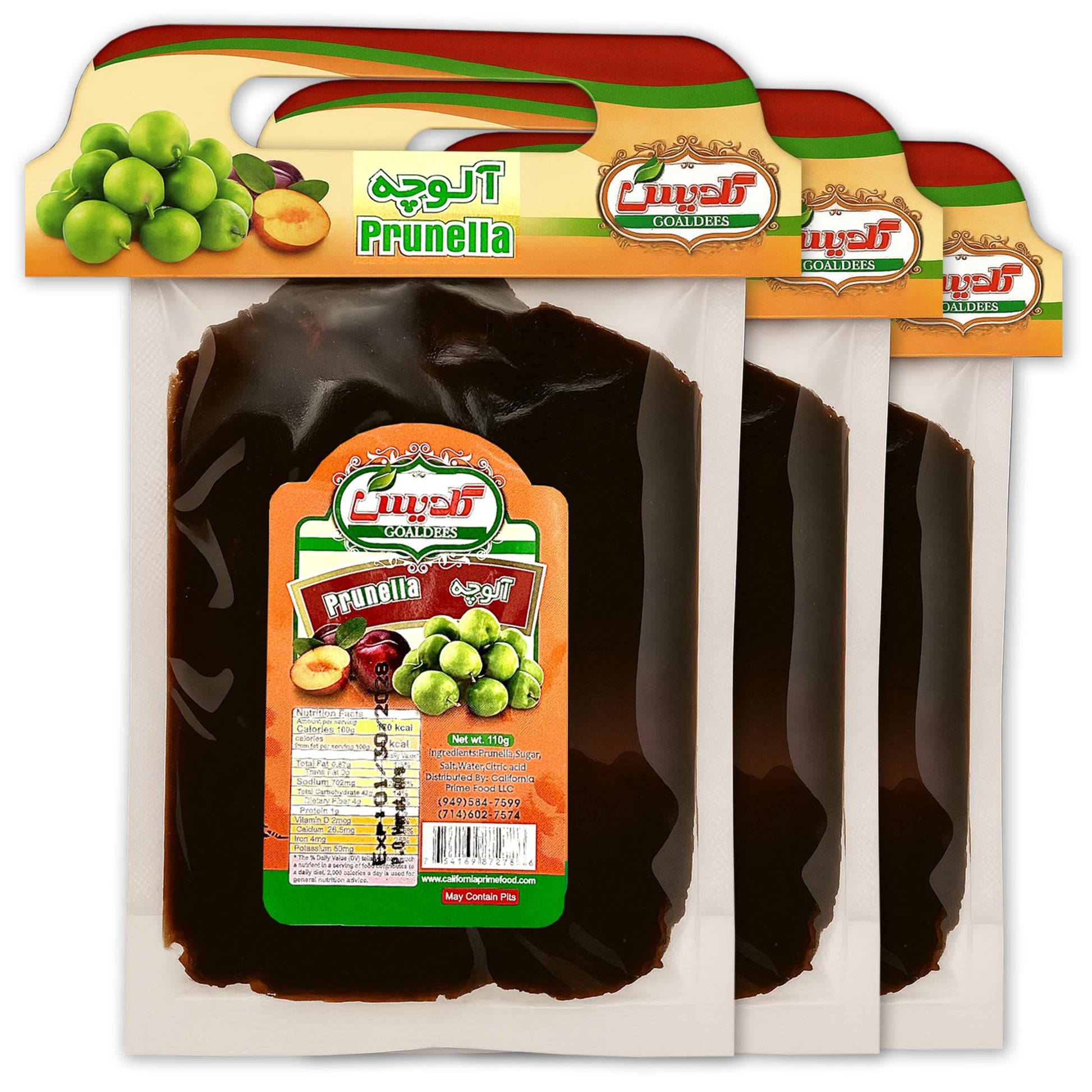 GOALDEES Prunella Aloocheh Paste with Pits Traditional Sour Snacks Pack of 3 (3 x 110g)